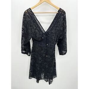 Despi Swim Cover Up Women MEDIUM Black V-Neck Polyamide Brazil Dress